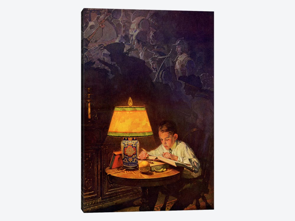 Boy Reading of Adventure by Norman Rockwell 1-piece Canvas Print