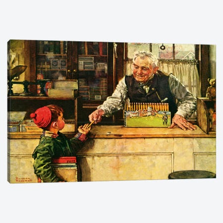 His First Pencil Canvas Print #NRL336} by Norman Rockwell Canvas Wall Art