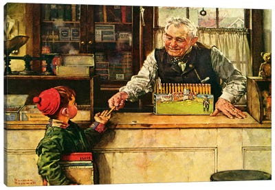 His First Pencil Canvas Art Print - Norman Rockwell
