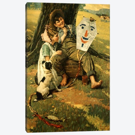 Farm Boy and Girl Sitting on Crate Canvas Print #NRL339} by Norman Rockwell Art Print