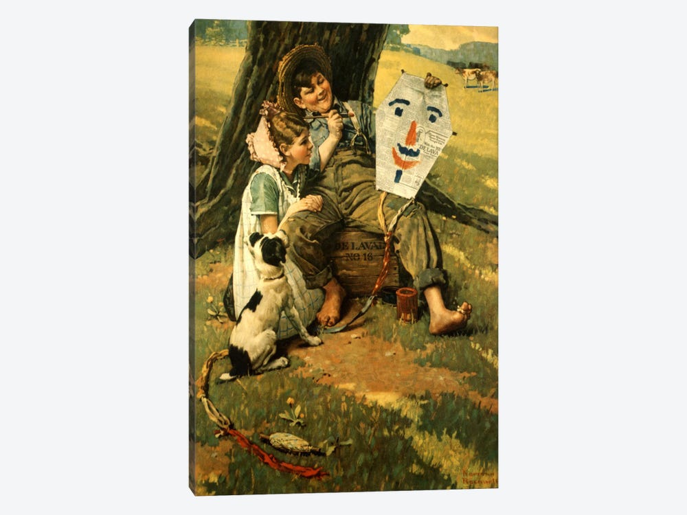 Farm Boy and Girl Sitting on Crate by Norman Rockwell 1-piece Canvas Art Print