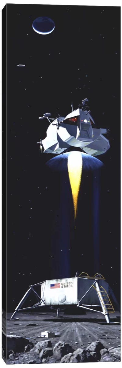 Man on the Moon Panoramic Canvas Art Print - Space Exploration Art