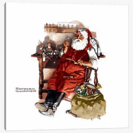 Santa with Coke Canvas Print #NRL354} by Norman Rockwell Canvas Art