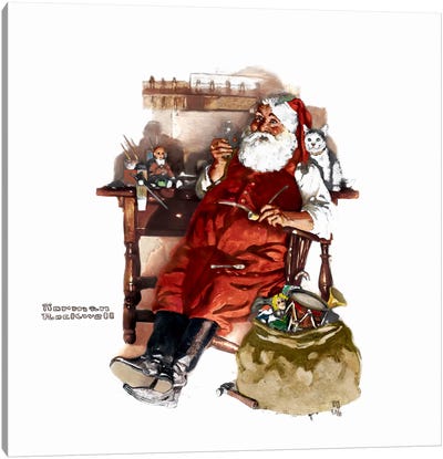 Santa with Coke Canvas Art Print - Norman Rockwell Christmas Art
