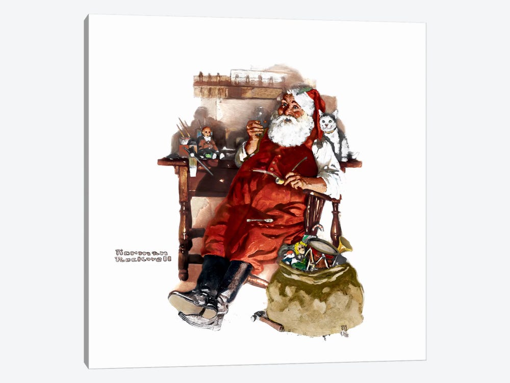 Santa with Coke by Norman Rockwell 1-piece Canvas Art