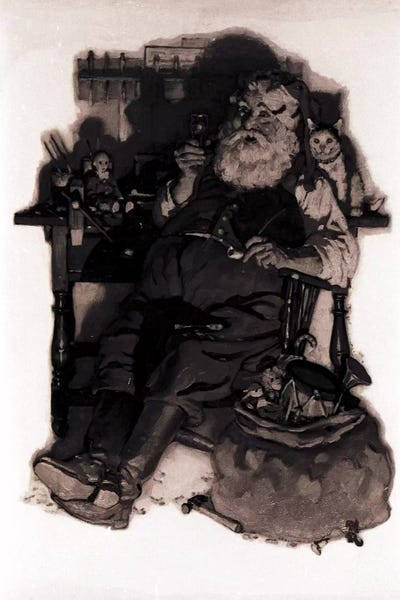 Norman Rockwell: Santa with Coke Black & White by Norman Rockwell