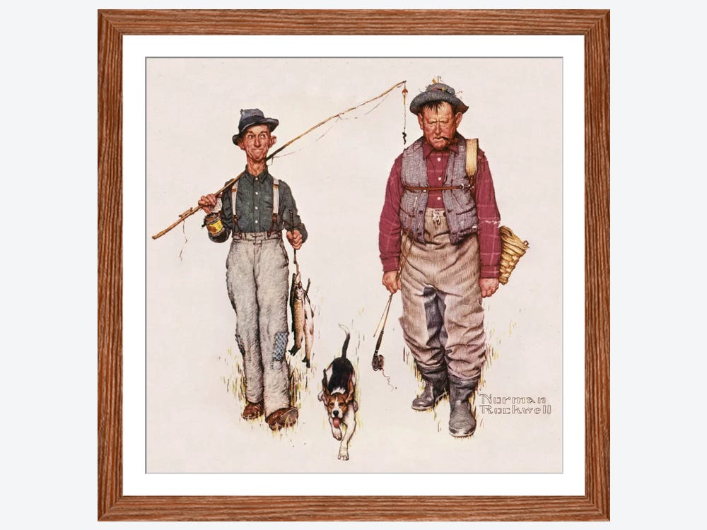Two Old Men and Dog: The Catch Canv - Canvas Artwork