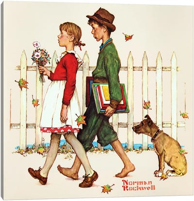 Young Love: Walking to School Canvas Art Print - Norman Rockwell