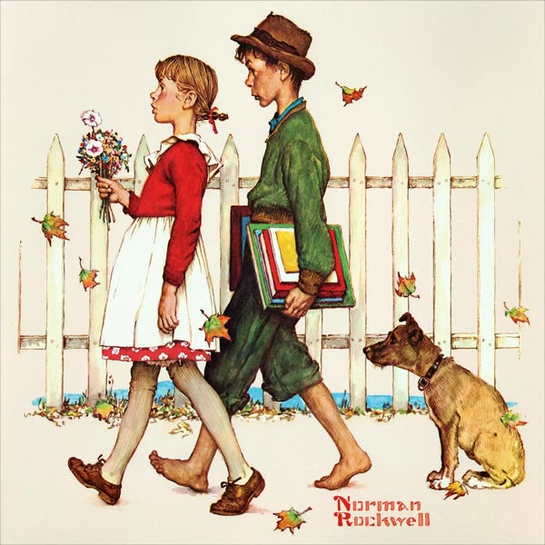 Norman Rockwell: Young Love: Walking to School by Norman Rockwell