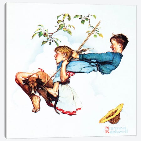 Young Love: Swinging Canvas Print #NRL377} by Norman Rockwell Canvas Artwork