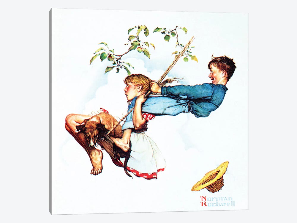 Young Love: Swinging by Norman Rockwell 1-piece Canvas Print
