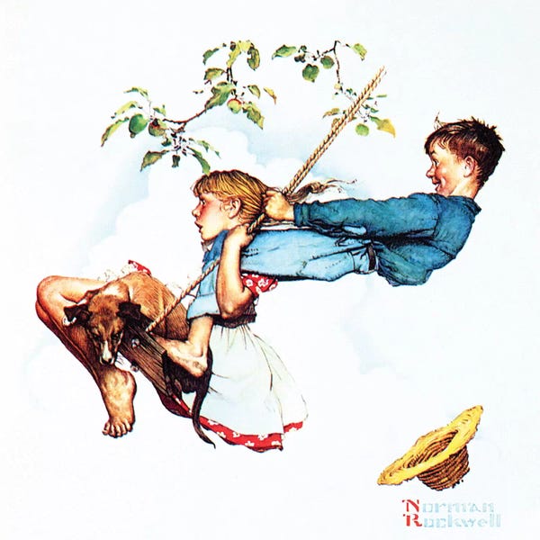 Norman Rockwell: Young Love: Swinging by Norman Rockwell