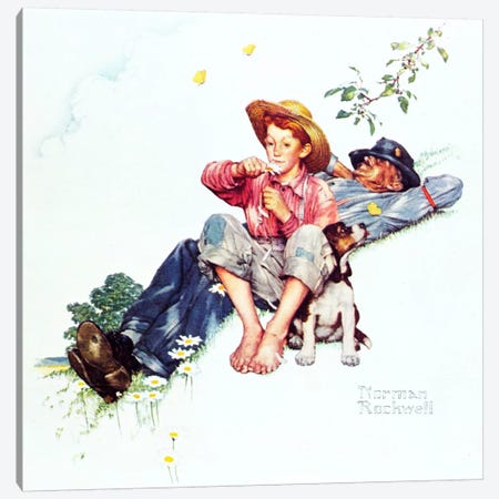 Grandpa and Me: Picking Daisies Canvas Print #NRL380} by Norman Rockwell Canvas Wall Art