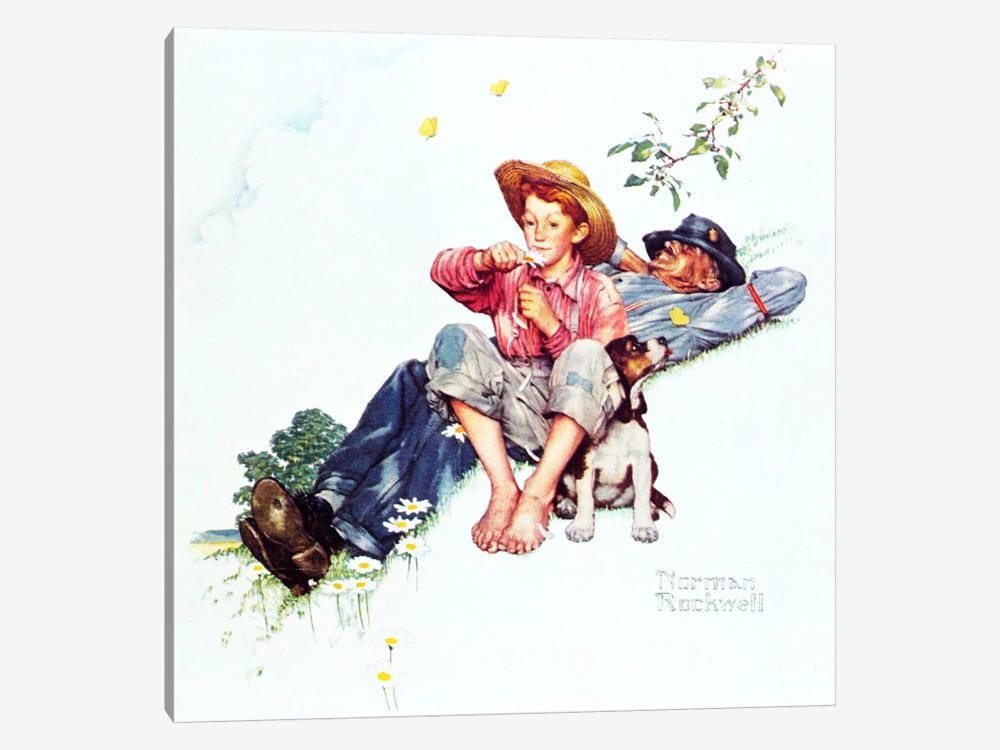Grandpa and Me: Picking Daisies by Norman Rockwell 1-piece Canvas Art Print