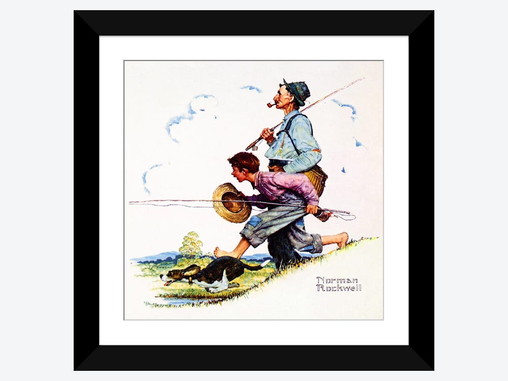 The Four Seasons Spring GOING FISHING Grandpa and Me Norman Rockwell 15x11  Print
