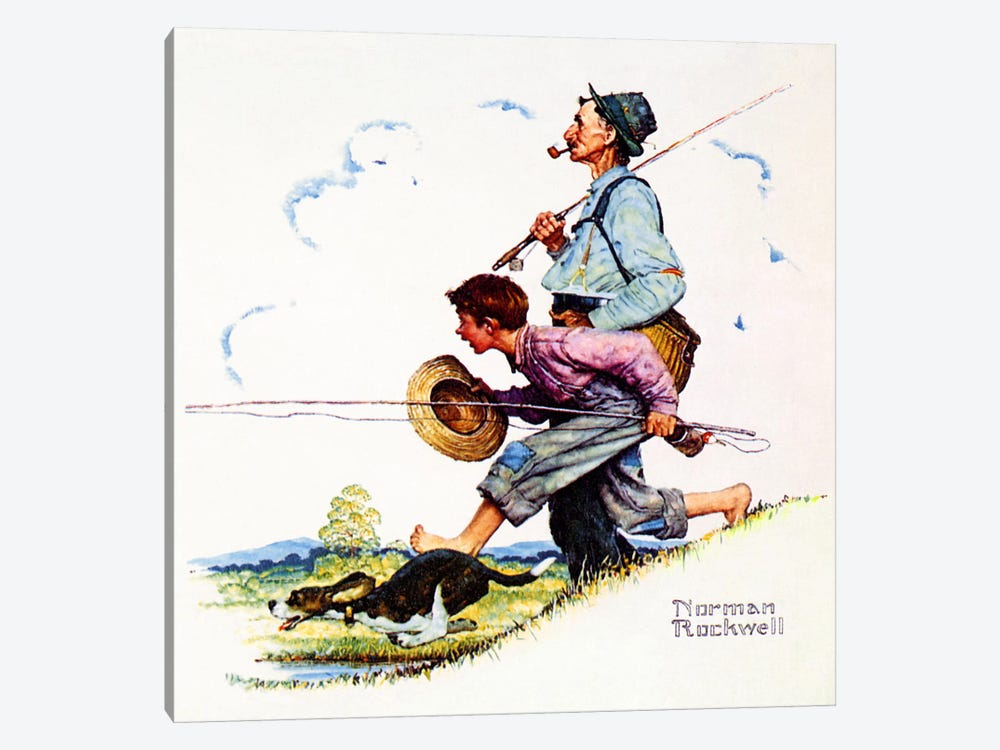 Grandpa and Me: Fishing by Norman Rockwell 1-piece Canvas Artwork