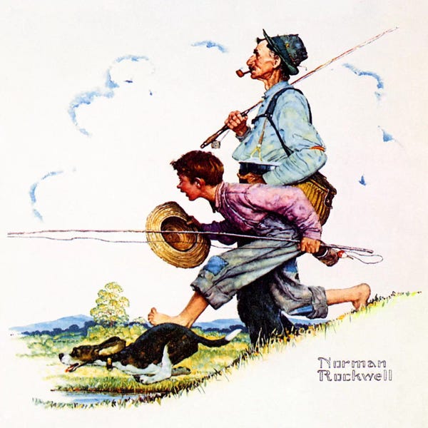 Fishing: Grandpa and Me: Fishing by Norman Rockwell