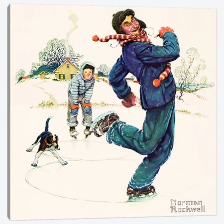 Grandpa and Me: Ice Skating Canvas Print #NRL382} by Norman Rockwell Canvas Artwork