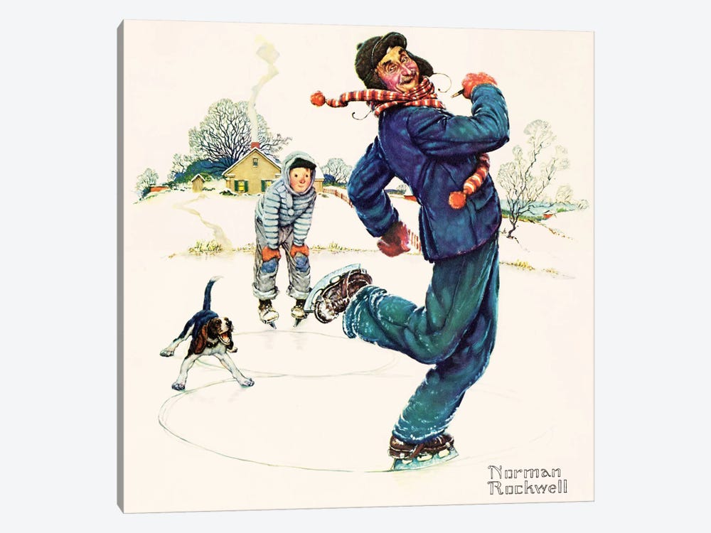 Grandpa and Me: Ice Skating by Norman Rockwell 1-piece Canvas Art Print