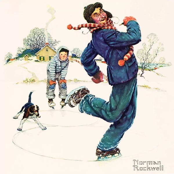 Norman Rockwell: Grandpa and Me: Ice Skating by Norman Rockwell