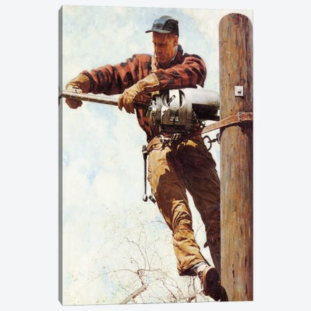 The Lineman Canvas Print #NRL397} by Norman Rockwell Canvas Artwork