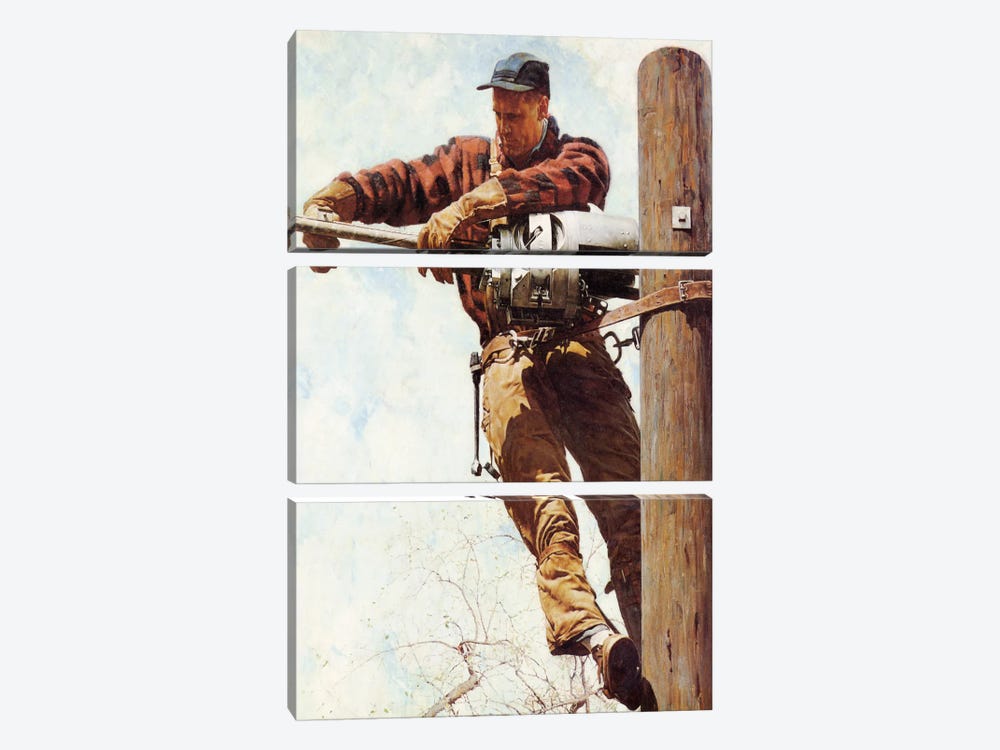 The Lineman by Norman Rockwell 3-piece Art Print