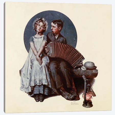 Boy and Girl With Concertina Canvas Print #NRL415} by Norman Rockwell Art Print