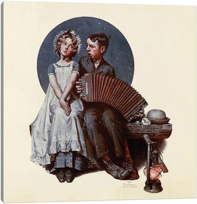 Boy and Girl With Concertina Canvas Art Print - Norman Rockwell