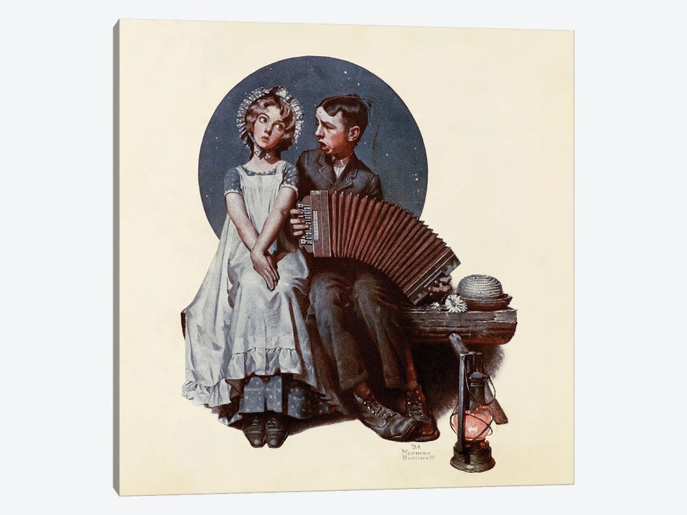Boy and Girl With Concertina by Norman Rockwell 1-piece Canvas Art