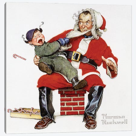 Crying Child Pulling Santa's Beard Canvas Print #NRL423} by Norman Rockwell Art Print