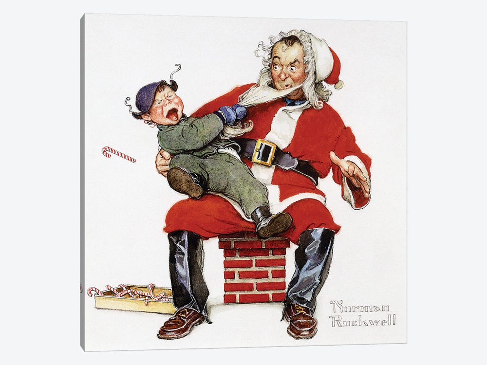 Crying Child Pulling Santa's Beard by Norman Rockwell 1-piece Art Print