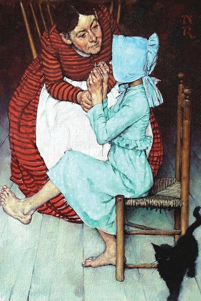 Norman Rockwell: Huck Finn Threading a Needle by Norman Rockwell