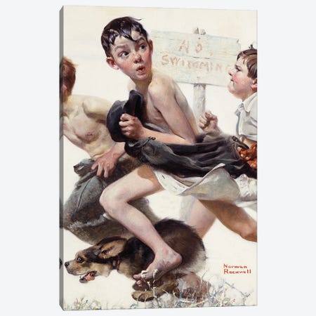 No Swimming Canvas Print #NRL438} by Norman Rockwell Canvas Art