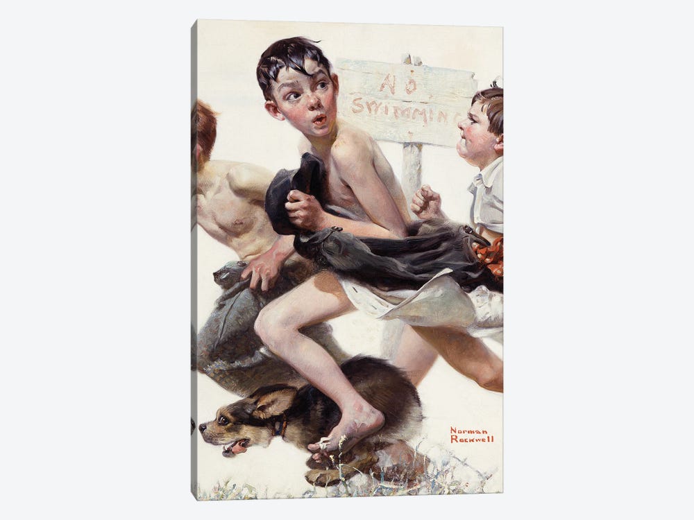 No Swimming by Norman Rockwell 1-piece Canvas Art Print