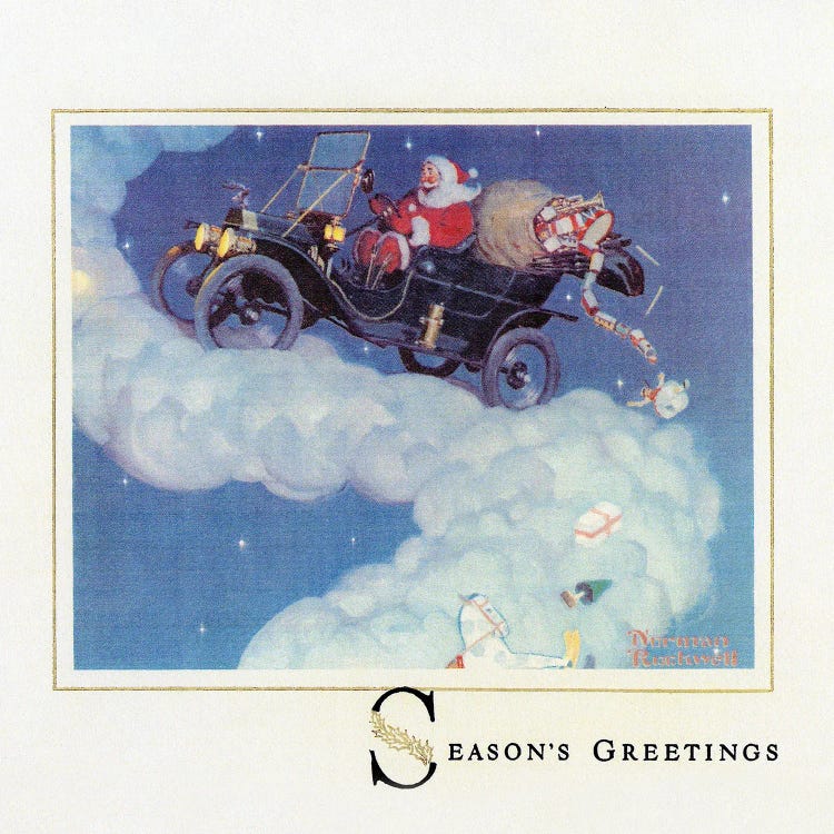 Santa in an Old Car by Norman Rockwell wall art
