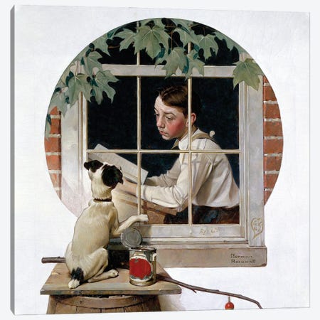 Schoolboy Gazing Out Window Canvas Print #NRL441} by Norman Rockwell Canvas Print