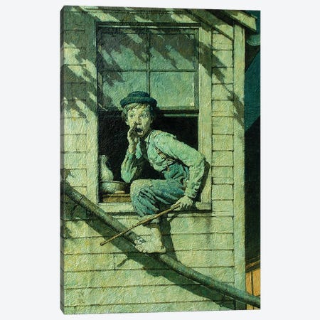Tom Sawyer Sneaking Out Window Canvas Print #NRL446} by Norman Rockwell Canvas Art