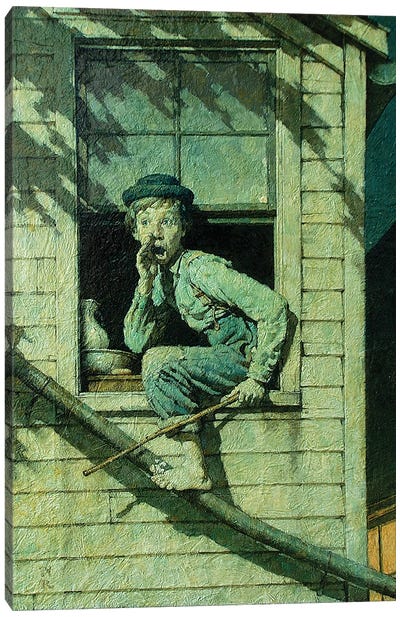 Tom Sawyer Sneaking Out Window Canvas Art Print - Norman Rockwell