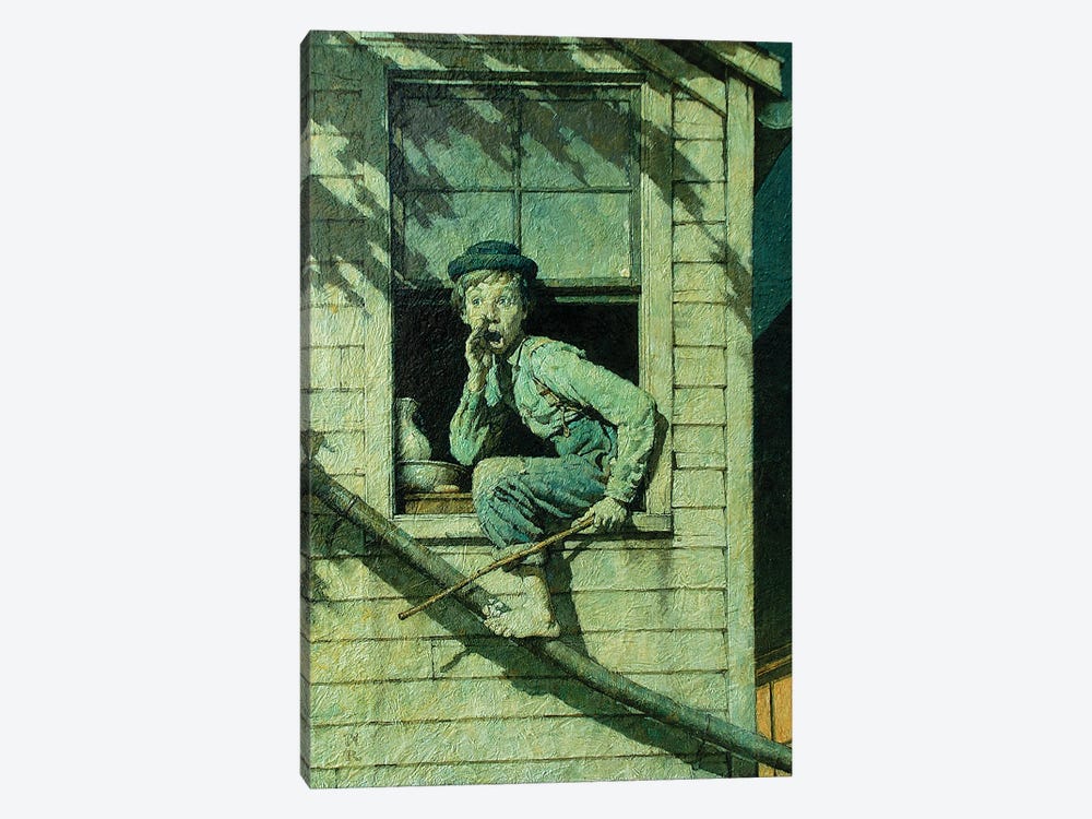 Tom Sawyer Sneaking Out Window by Norman Rockwell 1-piece Canvas Wall Art
