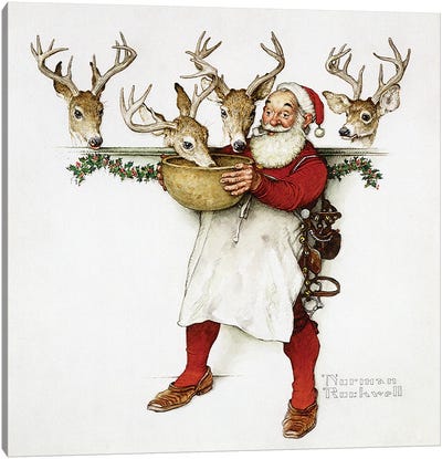 Getting Ready Canvas Art Print - Norman Rockwell Christmas Art