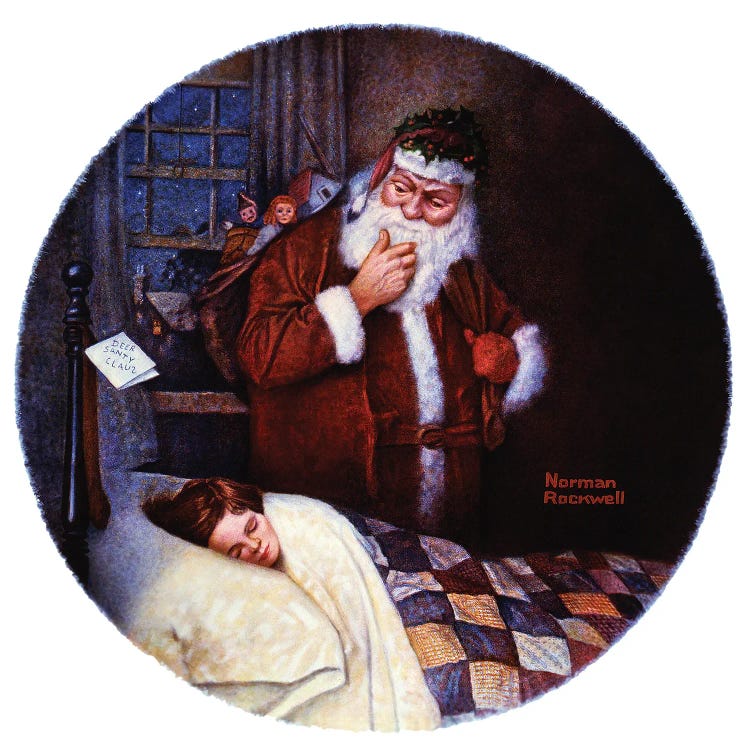 Santa Looking At Sleeping Child by Norman Rockwell wall art
