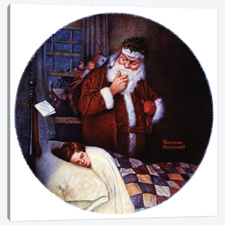 Santa Looking At Sleeping Child Canvas Print #NRL457} by Norman Rockwell Art Print