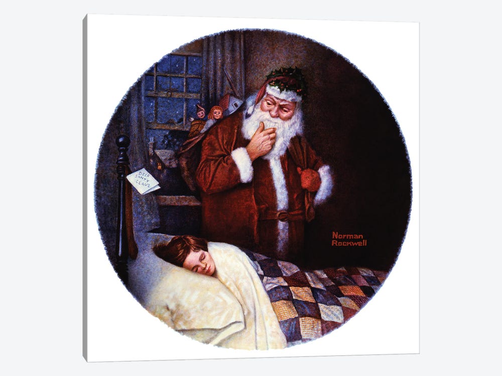Santa Looking At Sleeping Child by Norman Rockwell 1-piece Canvas Art