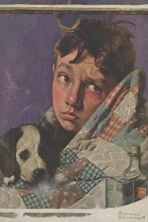 Boy And Dog In Quilt