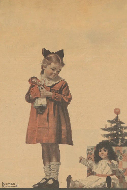 Girl With Christmas Doll by Norman Rockwell wall art