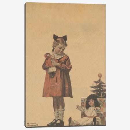 Girl With Christmas Doll Canvas Print #NRL460} by Norman Rockwell Canvas Art Print