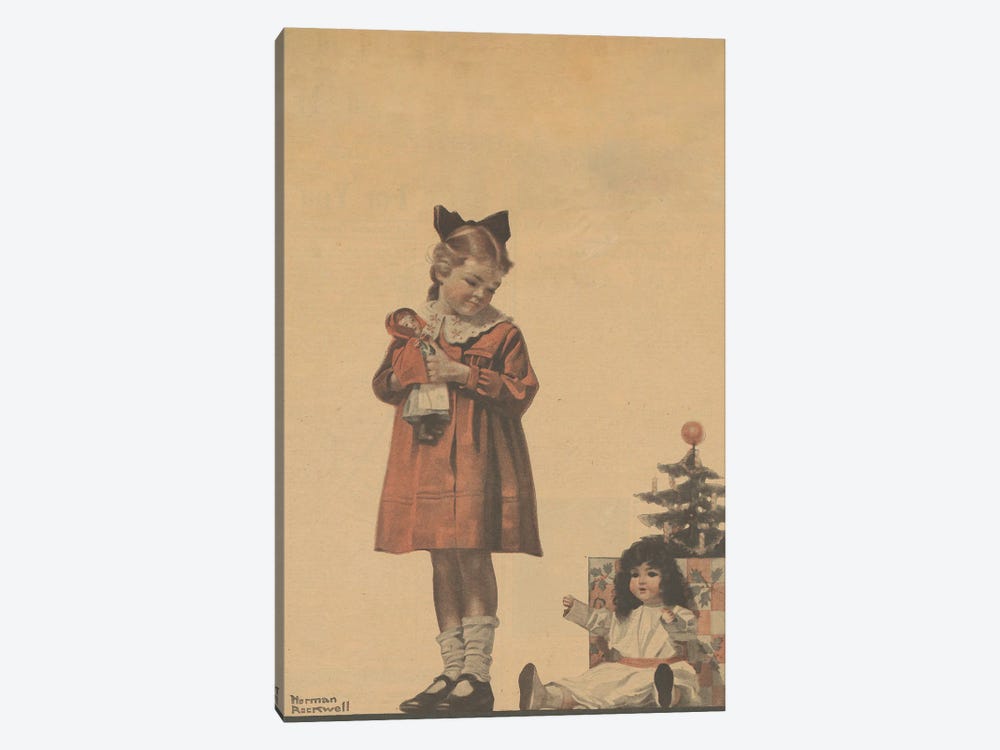 Girl With Christmas Doll by Norman Rockwell 1-piece Canvas Artwork