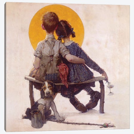 Boy And Girl Gazing At Moon Canvas Print #NRL462} by Norman Rockwell Canvas Art Print