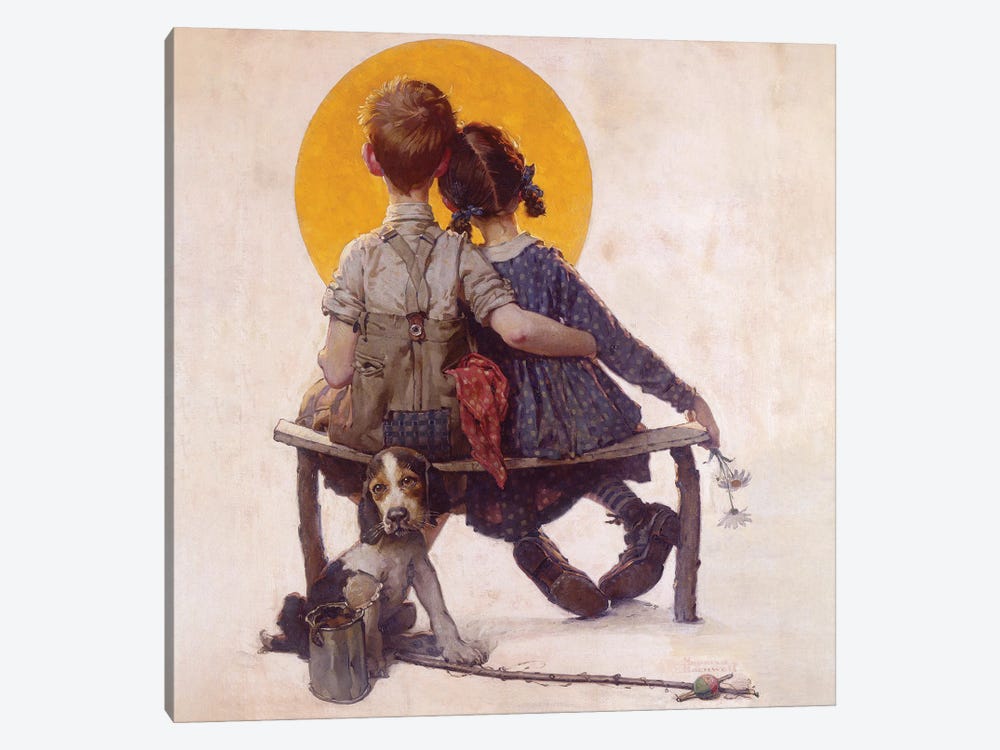 Boy And Girl Gazing At Moon by Norman Rockwell 1-piece Canvas Art