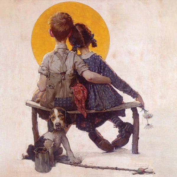 Norman Rockwell: Boy And Girl Gazing At Moon by Norman Rockwell